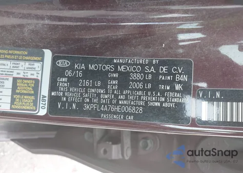 2017 Kia Forte Lx from USA, damaged, VIN 3KPFL4A76HE006828